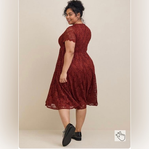 TORRID Plus Size Midi Lace Fit and Flare Dress - Brick - Picture 2 of 8